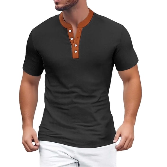 Dpytoraw Men's Spring And Summer Fashion Color Short Sleeved Casual Loose Breathable Towel Jacquard Cloth Button Men's T Shirt Plain White T-Shirts Men Black XL