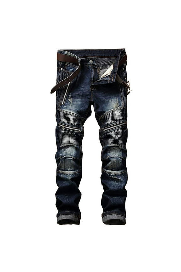 Men's Stacked Jeans Skinny Fit Stretch Patched Side Striped Straight Leg Denim Pants