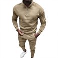 thumbnail image 1 of Dpytoraw Men's Suit Fashion Sports Solid Color Long Sleeve Half Plus Solid Color Pants Two Piece Set, 1 of 5