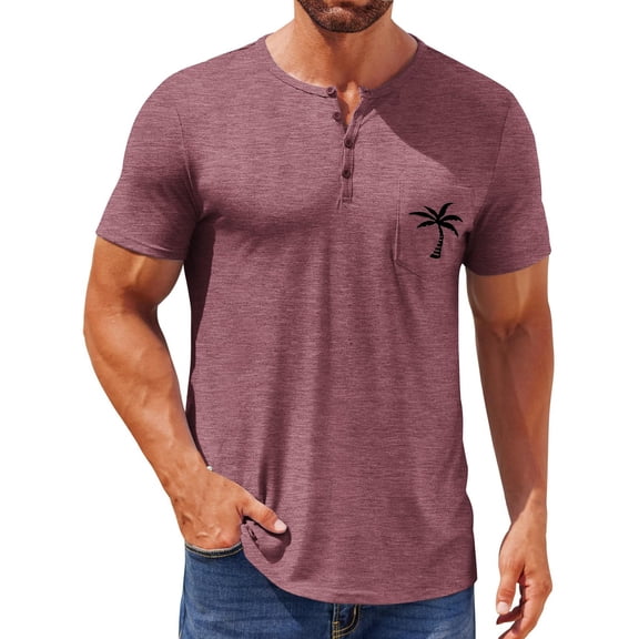 Dpytoraw Men's Summer Casual Short Sleeve T Shirt With 4 Buttons Stylish For Border Fashion On Athletic T-Shirts Men Wine L