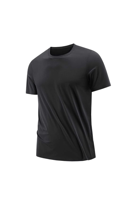 Men's Summer Fashion Solid Color Ice Silk T Shirt Round Neck Quick Drying Clothes Men’s T-Shirts Black S