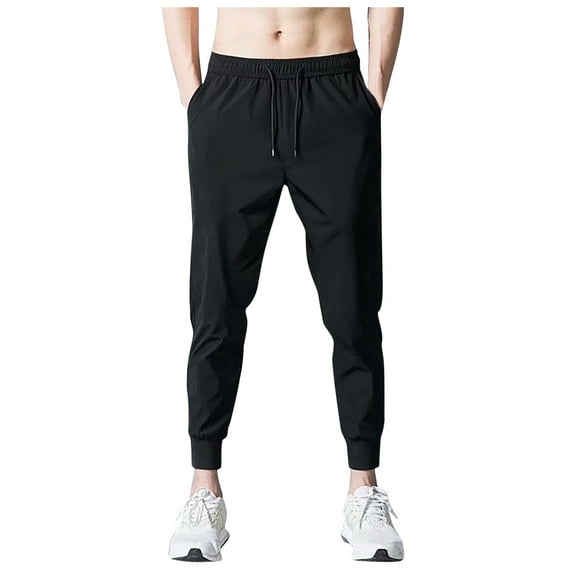 Dpytoraw Men's Summer Ice Silk Breathable Quick Drying Drawstring Pants Casual Pants Black