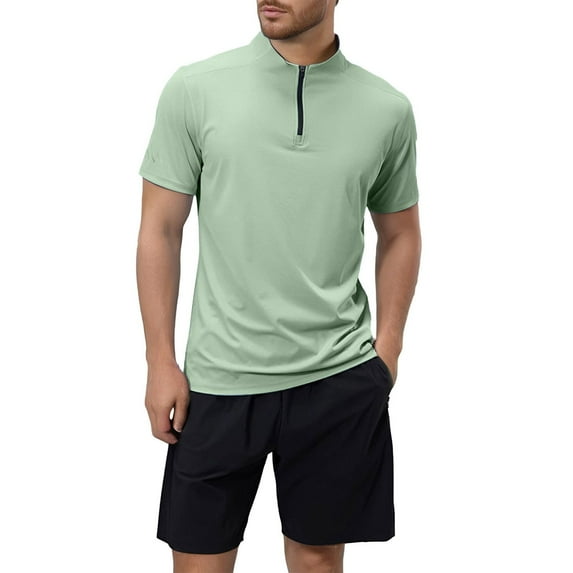 Dpytoraw Men's Summer Outdoor Quick Drying Sports T Shirt Men's Standing Collar Half Zip Men's Fitness Clothes Loose Casual Running Training Short Sleeves Athletic T-Shirts Men Army Green XL