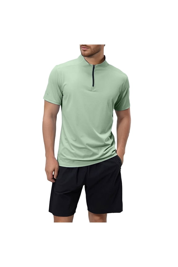 Men's Summer Outdoor Quick Drying Sports T Shirt Men's Standing Collar Half Zip Men's Fitness Clothes Loose Casual Running Training Short Sleeves Athletic T-Shirts Men Army Green M
