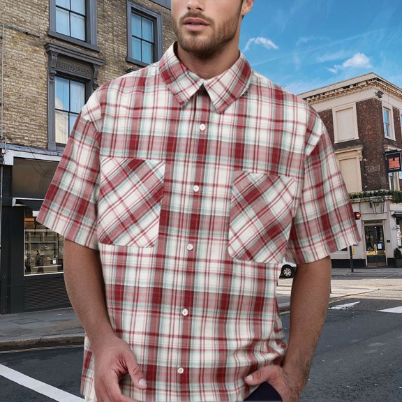 Dpytoraw Men's Summer Plaid Short Sleeved Shirt Men’s Slim Fit Shirts