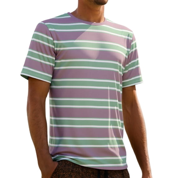 Dpytoraw Men's T Shirt With Fashionable Striped Print And Short Sleeves For Men Cotton T-Shirts Men Grey L