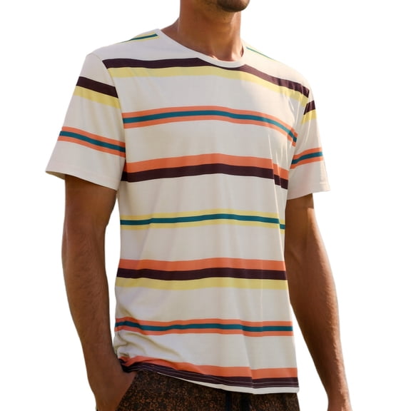 Dpytoraw Men's T Shirt With Fashionable Striped Print And Short Sleeves For Men Men’s Quick-Dry Performance T-Shirts for Gym Orange XXL