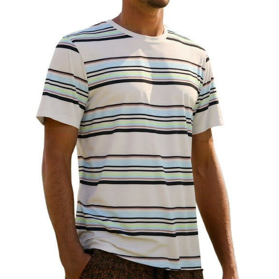 Dpytoraw Men's T Shirt With Fashionable Striped Print And Short Sleeves For Men V-Neck T-Shirts Men Light Blue L