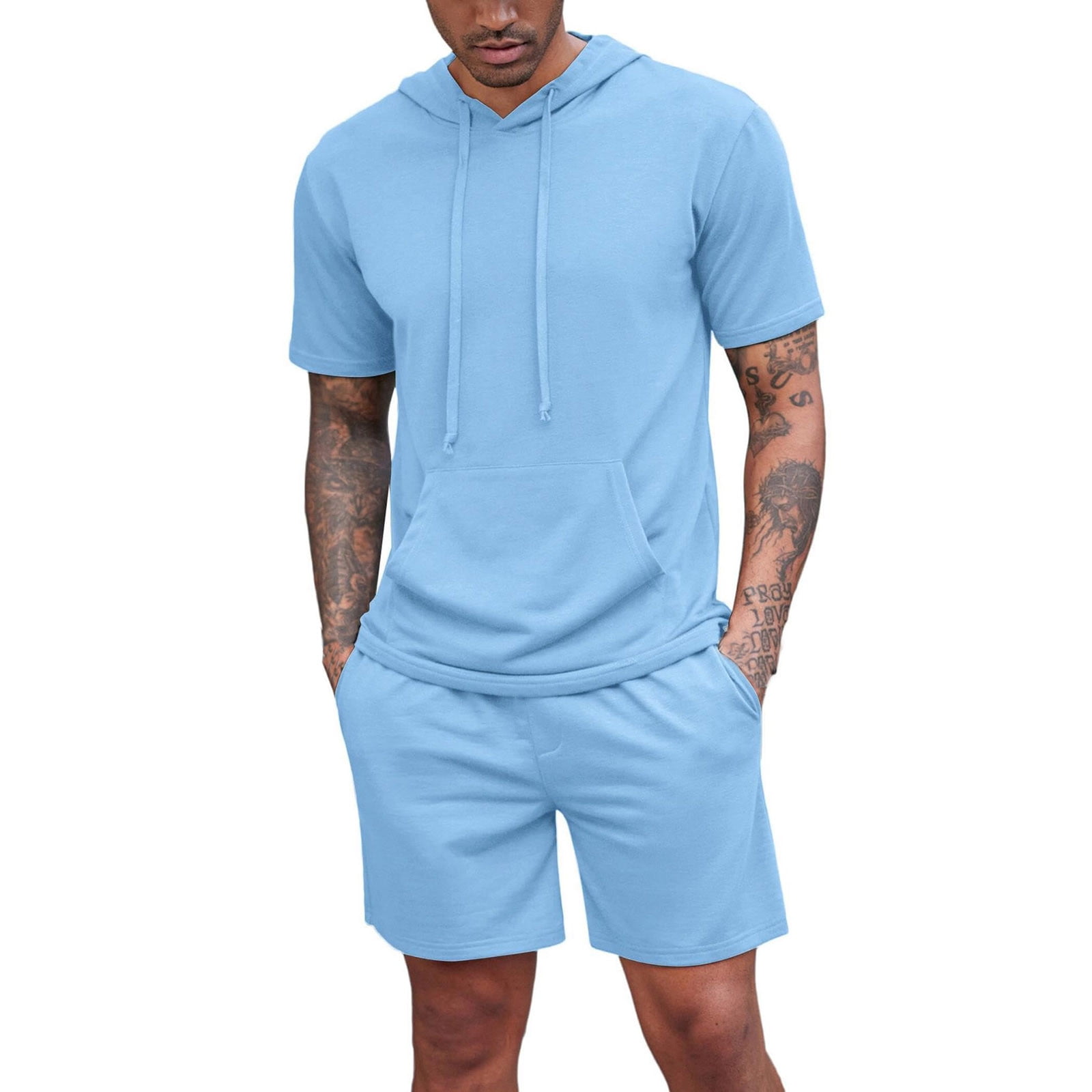 Men Tracksuits Short Sleeve Hoodie And Shorts Set Dpytoraw Men's