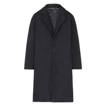 Dpytoraw Men's Trench Coat Wool Blend Slim Fit Top Coat Breasted Business Overcoat
