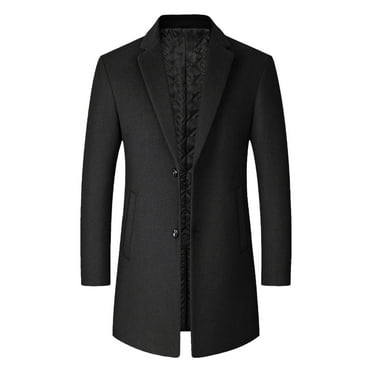 Dpytoraw Men's Trench Coat Wool Blend Slim Fit Top Coat Single Breasted Business Overcoat