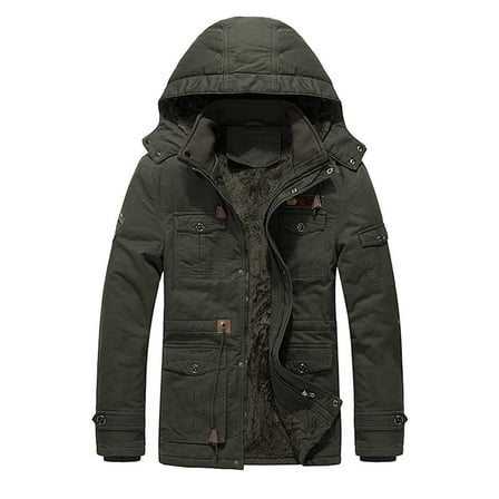 Dpytoraw Men's Winter Coat Thick Jacket Mid Length Hooded Cargo Jacket