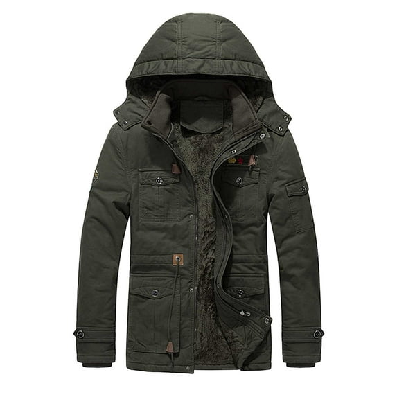 Dpytoraw Men's Winter Coat Thick Jacket Mid Length Hooded Cargo Jacket