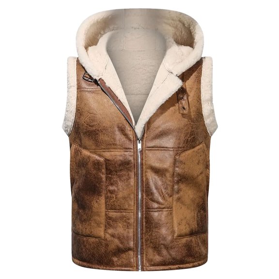 Dpytoraw Men's Winter Padded And Thickened Texture Hooded Warm Large Size Casual Outerwear Vest