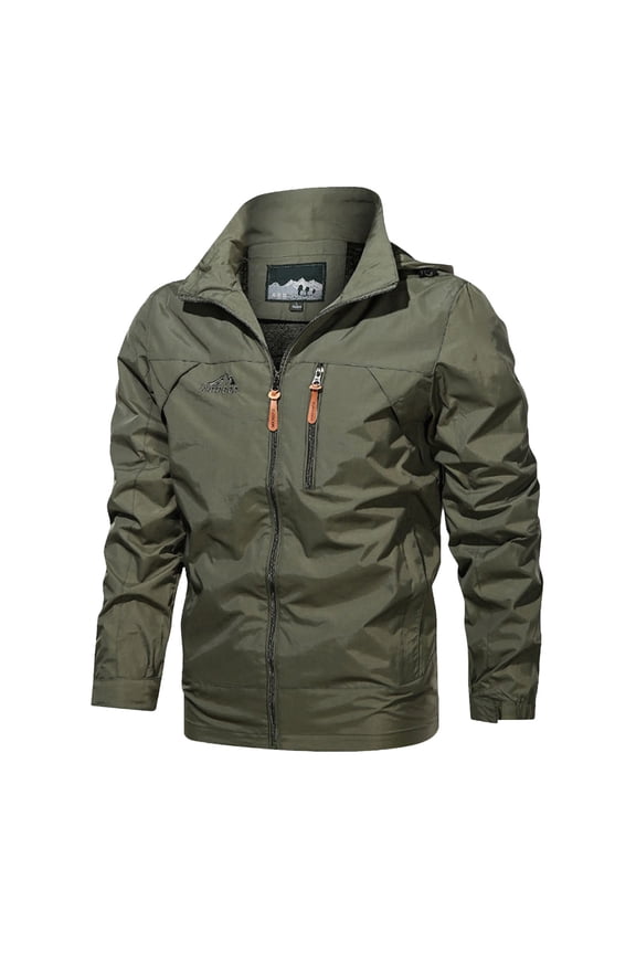 Mens Casual Solid Color Outdoor Lapel Multi Pocket Trench Coat Jacket