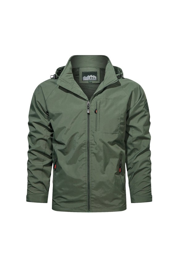 Mens Comfortable Trend Casual Solid Hooded Jacket Pocket Hardshell Jacket