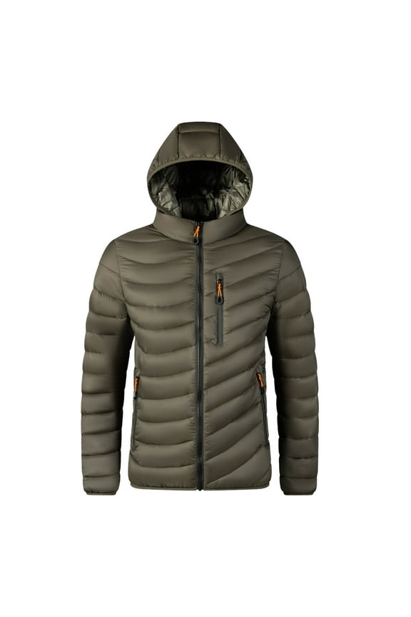 Mens Down Alternative Jacket Quilted Lightweight Packable Padding Coat With Detachable Hood