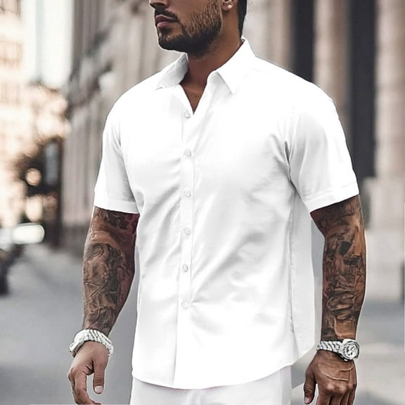 Dpytoraw Mens Dress Shirts Short Sleeve Slim Fit Business Casual Shirts For Men Button Up Shirts Men’s Classic Fit Button Down Shirts