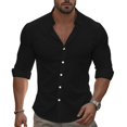 thumbnail image 1 of Dpytoraw Mens Fashion Casual Cot Ton And Buckle Solid Color Nine Sleeve Shirt Shirt Top Men’s Linen Shirts, 1 of 5