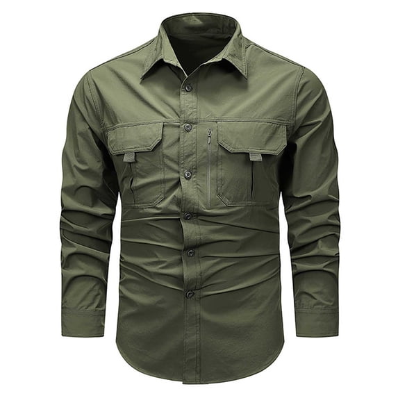 Dpytoraw Mens Hoodless Long Sleeve Solid Color Coat Pocket Shirt Coat Autumn Male Leisure Style Retro Western Style