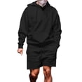 thumbnail image 1 of Dpytoraw Mens Loose Fitting Casual Sports High Street Trend Shorts Hooded Long Sleeved Pullover Set Shorts Set, 1 of 4