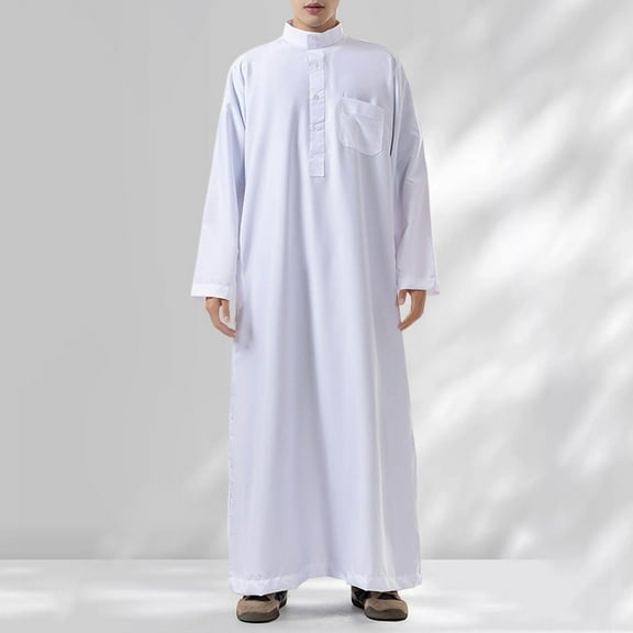 Dpytoraw Mens Muslim Clothing Durable Robe Dubai Robe Ethnic Clothing 1 Piece Soft Robe Hui Clothing Standing Collar Ethnic Style Robe Men’s Dress Shirts