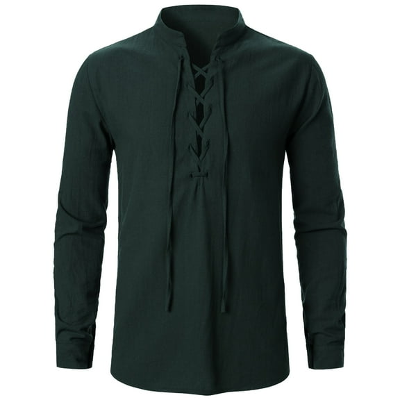 Dpytoraw Mens Pure Long Sleeved Shirt Youth Fashion Vintage Stand Up Long Sleeved Shirt