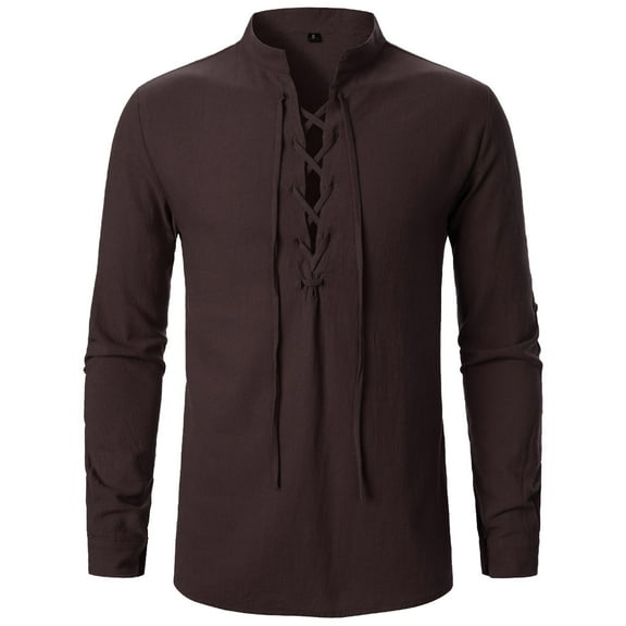 Dpytoraw Mens Pure Long Sleeved Shirt Youth Fashion Vintage Stand Up Long Sleeved Shirt