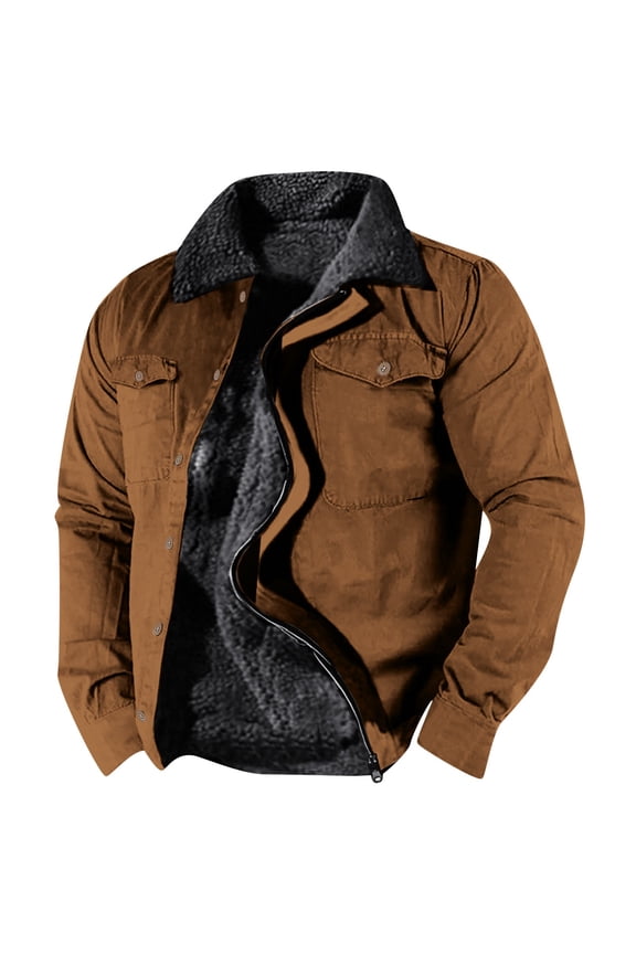 Mens Solid Color Simple Plus Velvet Thick Coat Jacket In Autumn And Winter