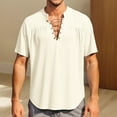 thumbnail image 1 of Dpytoraw Mens Spring And Summer Solid Color Solid Color Tie Up Collar Short Sleeved Shirt Top Men’s Casual Shirts, 1 of 5