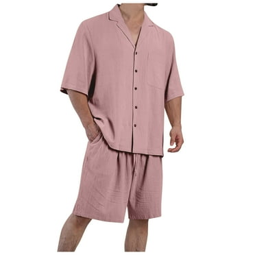 Dpytoraw Mens Summer Fashion Solid Color Cotton Large Size Cuban Collar Short Sleeve Pocket Button Cardigan Shirt