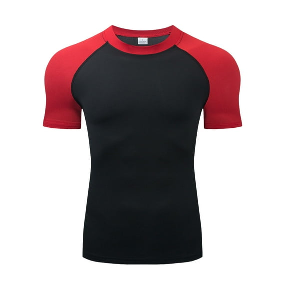 Dpytoraw Mens Tight Fitting Training Clothes Sports Fitness Clothes Running Clothes Sweat Wicking Quick Drying Short Sleeved T Shirt Top V-Neck T-Shirts Men Red XXL