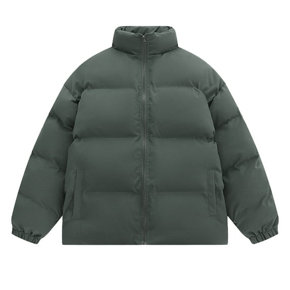 Dpytoraw Mens Winter Solid Color Zipper Pocket Thick Warm Padded Jacket Hoodless Coat Thick Coat