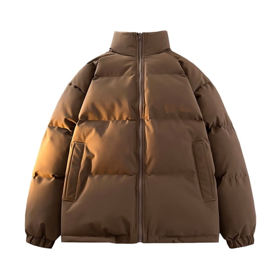 Dpytoraw Mens Winter Solid Color Zipper Pocket Thick Warm Padded Jacket Hoodless Coat Thick Coat