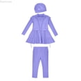 thumbnail image 1 of Dpytoraw Muslim Swimsuit Girls 3 Piece Full Cover Hijab Burkini Arabic Swimwear Sunsuit Beachwear Top Pants Cap Size Purple 2-3 Years, 1 of 5