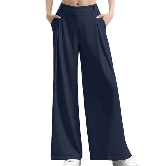 Dpytoraw New Drape High Waist Wide Leg Casual Slacks. Moisture Wicking Casual Pants Women Navy M