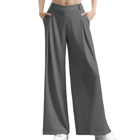 Dpytoraw New Drape High Waist Wide Leg Casual Slacks. Women's Casual Cargo Pants With Elastic Waist Grey S