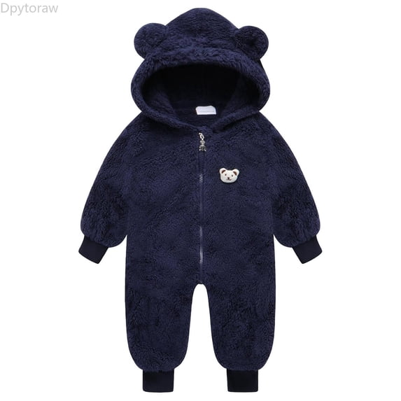 Dpytoraw Newborn Baby Boy Girl Fleece Hooded Snowsuit Winter Warm Clothes Coat Infant Jumpsuit Toddler Outfit Girls Romper Pants Size 12-18 Months