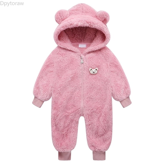 Dpytoraw Newborn Baby Boy Girl Fleece Hooded Snowsuit Winter Warm Clothes Coat Infant Jumpsuit Toddler Outfit Girls Romper Pants Size 18-24 Months