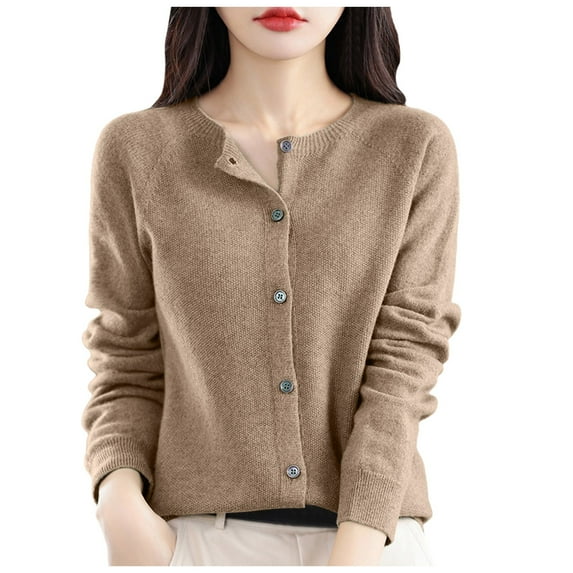 Dpytoraw Osmanthus Needle Knitted Cardigan For Women In Autumn And Winter New Korean Round Neck Outerwear Base Sweater Solid Color Loose Jacket Sweater Women's Pullover Sweater