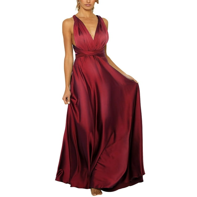 Dpytoraw Prom Dresses Ladies Long Women Elegant Halter Backless Long Dresses Crisn Satin Spaghetti Party Prom Dress Wedding Evening Party Dress Red XXL