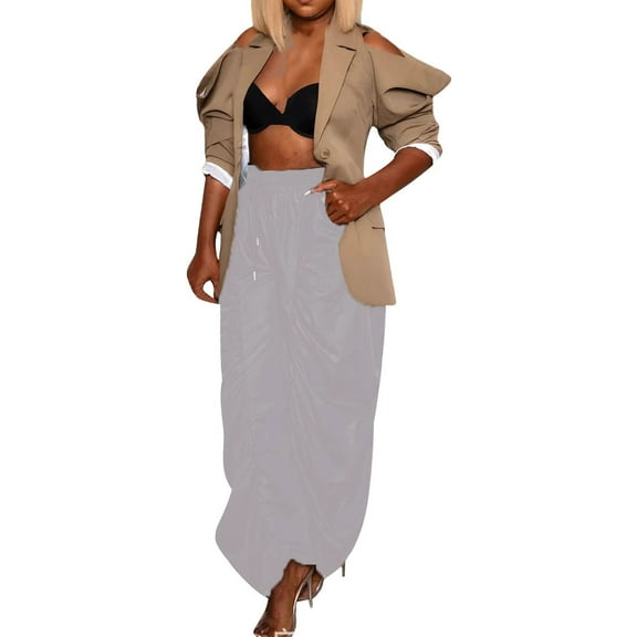 Dpytoraw Relaxed Fit Pleated Wide Leg Pants Fashionable And Comfortable Lazy For Women Stretch Twill Straight Leg Casual Pants Grey XXL