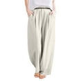 thumbnail image 1 of Dpytoraw Retro Embroidered Linen Wide Leg Pants For Women Summer Casual Trousers With Comfortable Draping Style Women's Casual Pants With Pockets Beige L, 1 of 5