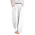 thumbnail image 1 of Dpytoraw Retro Embroidered Linen Wide Leg Pants For Women Summer Casual Trousers With Comfortable Draping Style Women's Casual Pants With Pockets White L, 1 of 5