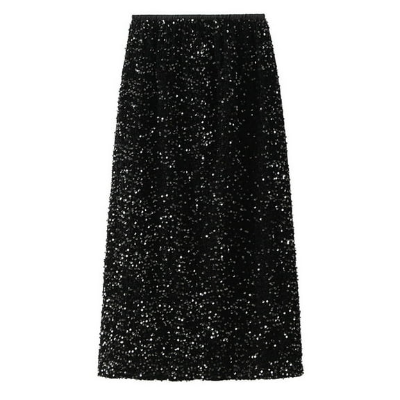 Dpytoraw Sequined Skirt Slit Straight Long Skirt Hugging Skirt Black One Size