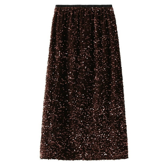 Dpytoraw Sequined Skirt Slit Straight Long Skirt Hugging Skirt Coffee One Size