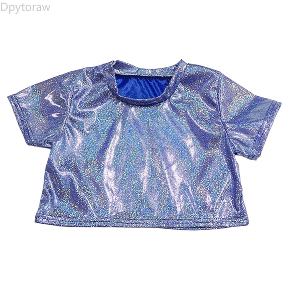 Dpytoraw And Shine Girls Performance Top Glitter Sequin Stretch Crop Tee For Dance Gymnastics Cheerleading Party Costume Summer Girl Tops Size Blue 3-4 Years