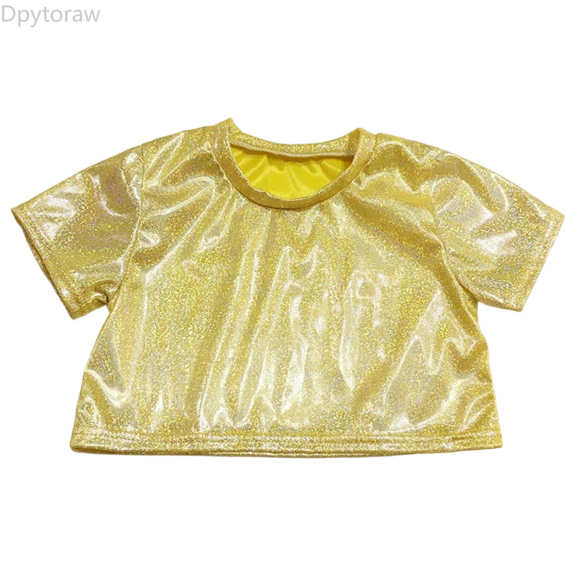 Dpytoraw And Shine Girls Performance Top Glitter Sequin Stretch Crop Tee For Dance Gymnastics Cheerleading Party Costume Summer Girl Tops Size Gold 3-4 Years