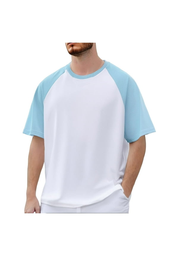 Short Sleeved Basketball Sports Split T Shirt Appearance Suit Men's Warm Up Shooting Sweat Wicking Quick Drying College Student Trendy Cotton T-Shirts Men Light Blue XL