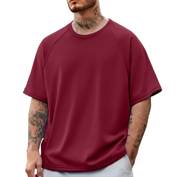 Dpytoraw Short Sleeved Basketball Sports Split T Shirt Appearance Suit Men's Warm Up Shooting Sweat Wicking Quick Drying College Student Trendy V-Neck T-Shirts Men Red L